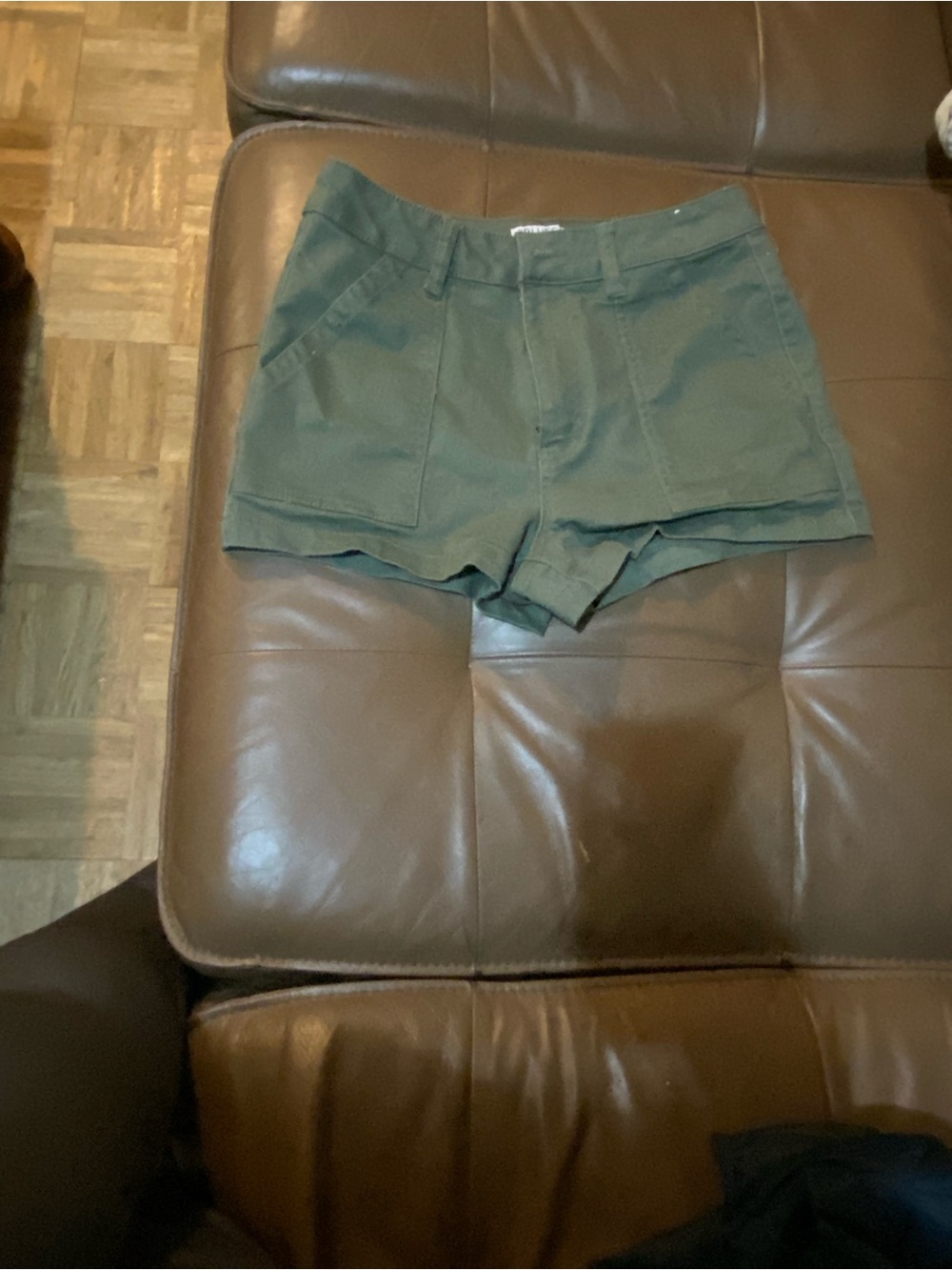 Blue Spice High-Waist Shorts in Olive Green